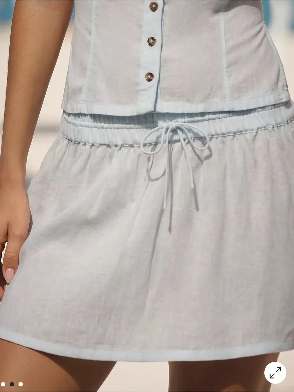 Anthropologie Gingham Dickie Light Blue Linen Halter Top & Mini Skirt Set